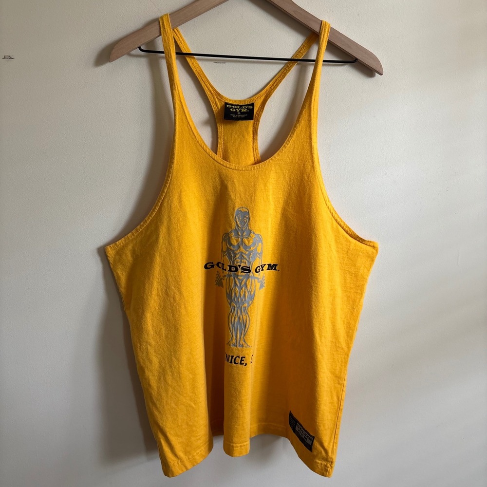 Golds Gym Venice CA Stringer Tank Top Mens XL Yellow Bodybuilding Muscle Tee